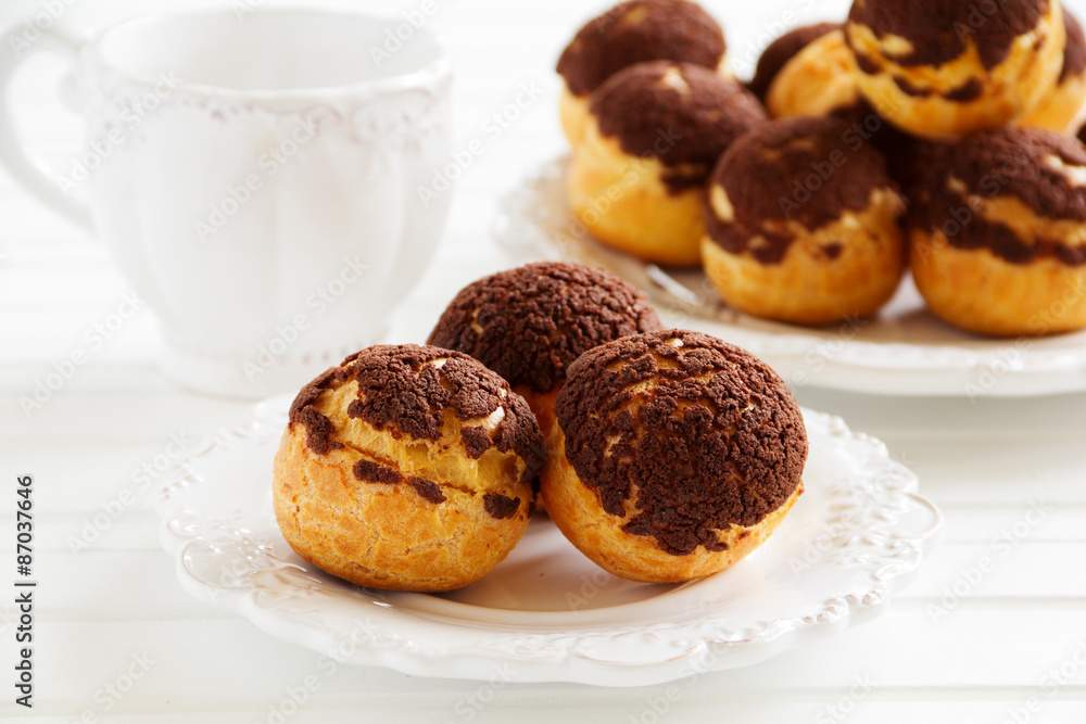 Chocolate profiteroles with krokantom. Chocolate profiteroles with krokantom.