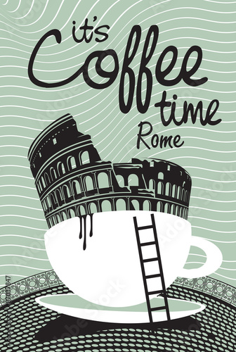 Vector picture with coffee cup on the Rome Colosseum