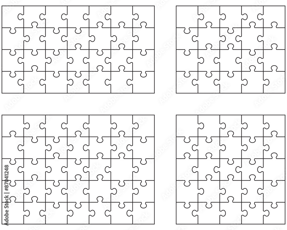 Vector illustration of four white puzzles, separate pieces Vector illustration of four white puzzles, separate pieces