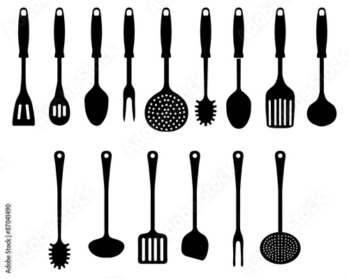 Black silhouettes of kitchen accessories