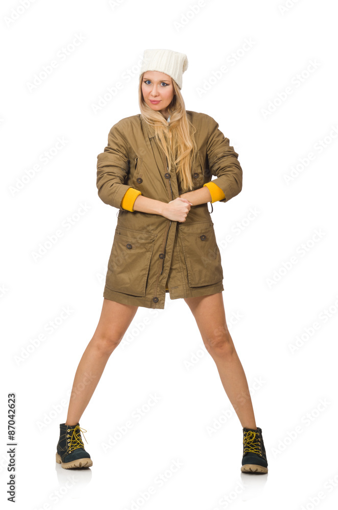 Pretty woman in jeans shorts isolated on white Pretty woman in jeans shorts isolated on white