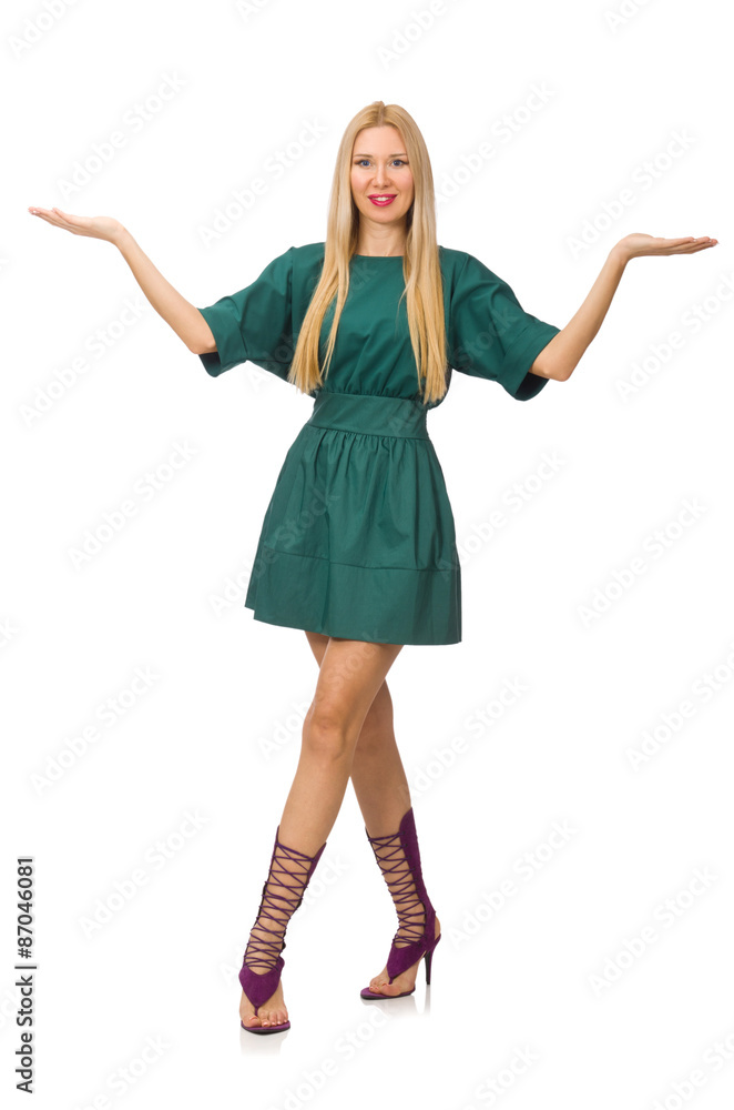 Young woman in green dress isolated on white Young woman in green dress isolated on white