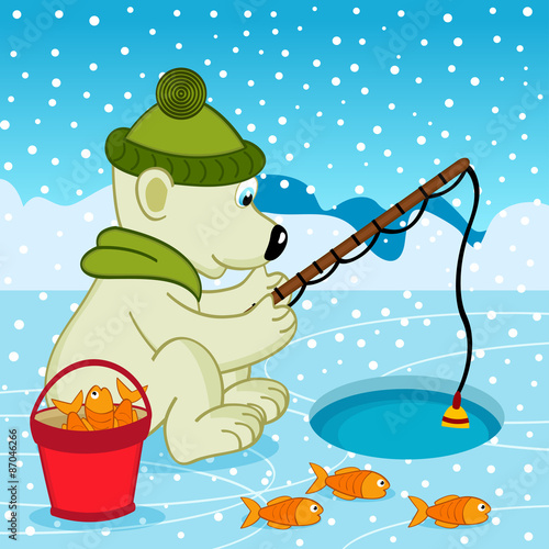 Polar bear on fishing - vector illustration, eps