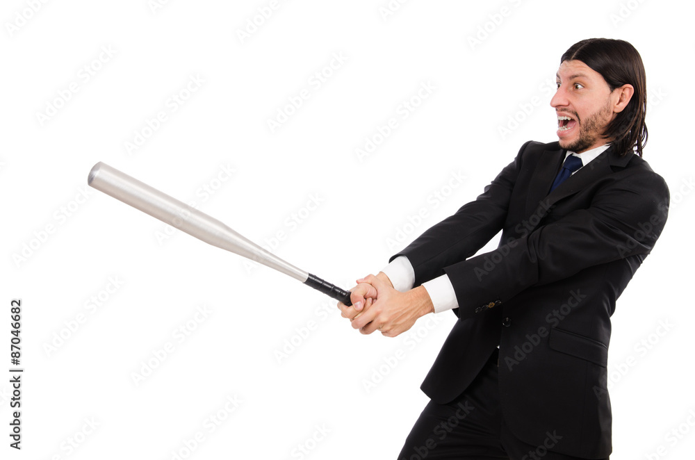 Young elegant man holding bat isolated on white Young elegant man holding bat isolated on white