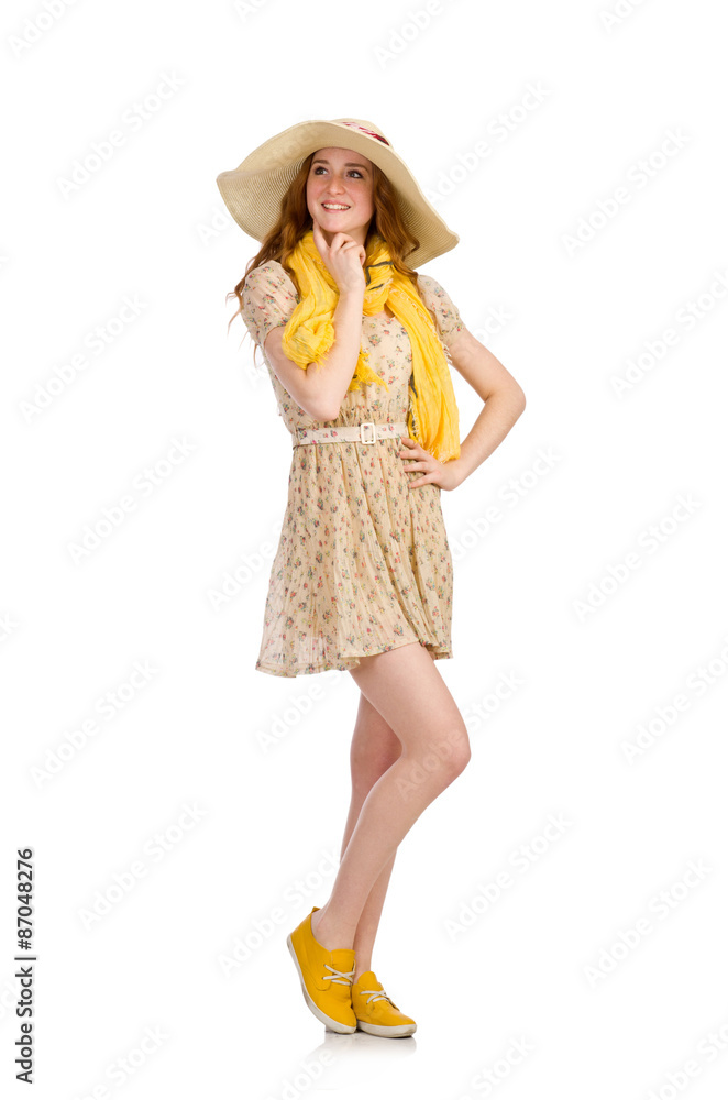 Pretty red hair girl in summer dress isolated on white Pretty red hair girl in summer dress isolated on white