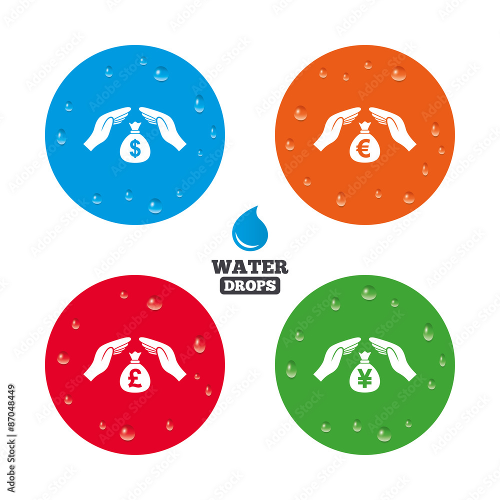 Hands insurance icons. Money savings signs. Hands insurance icons. Money savings signs.
