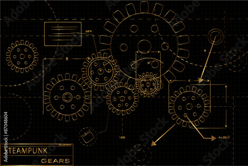 Steampunk gears blueprint illustration
