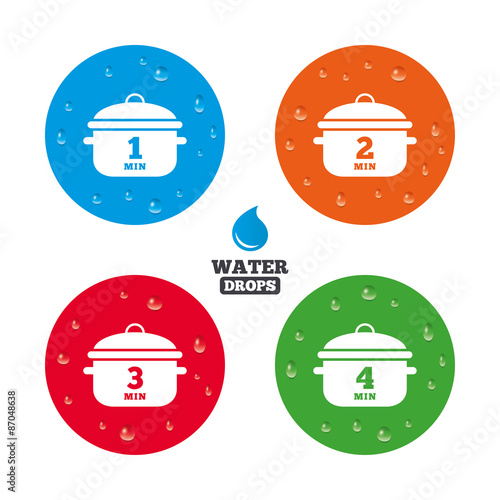 Cooking pan icons. Boil one, four minutes.