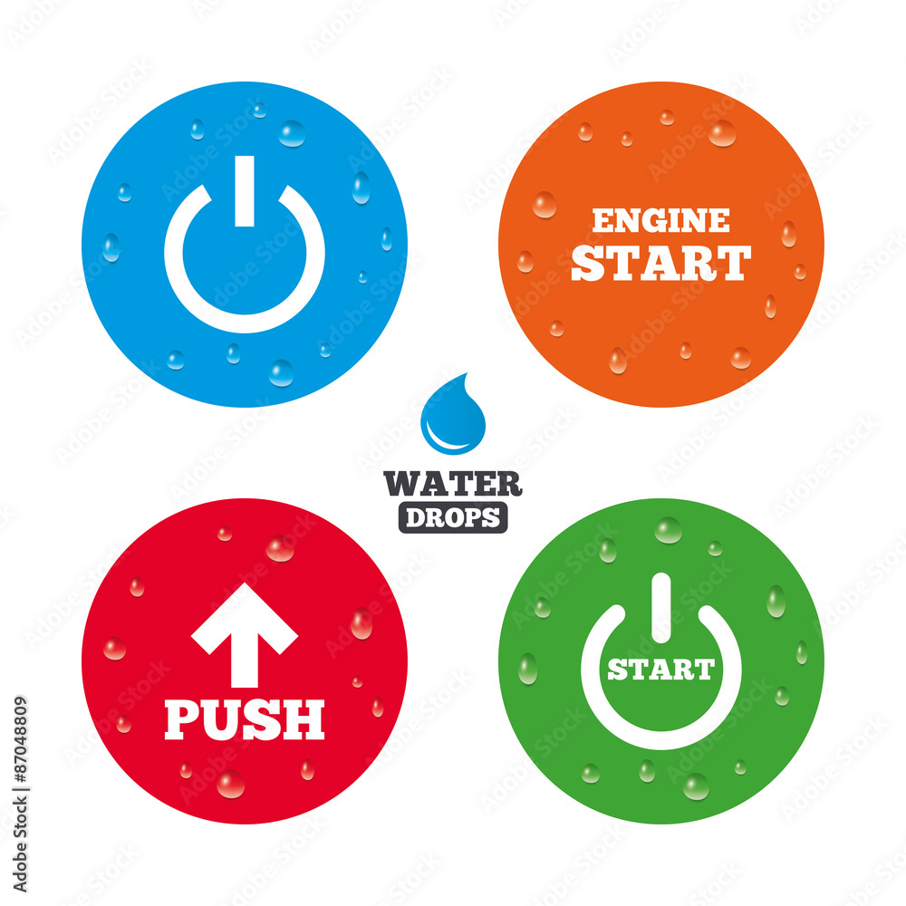 Power icons. Start engine symbol. Push arrow. Power icons. Start engine symbol. Push arrow.
