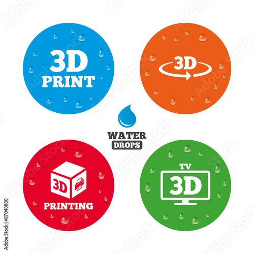3d technology icons. Printer, rotation arrow.