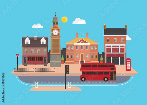 City street in flat design style, United Kingdom