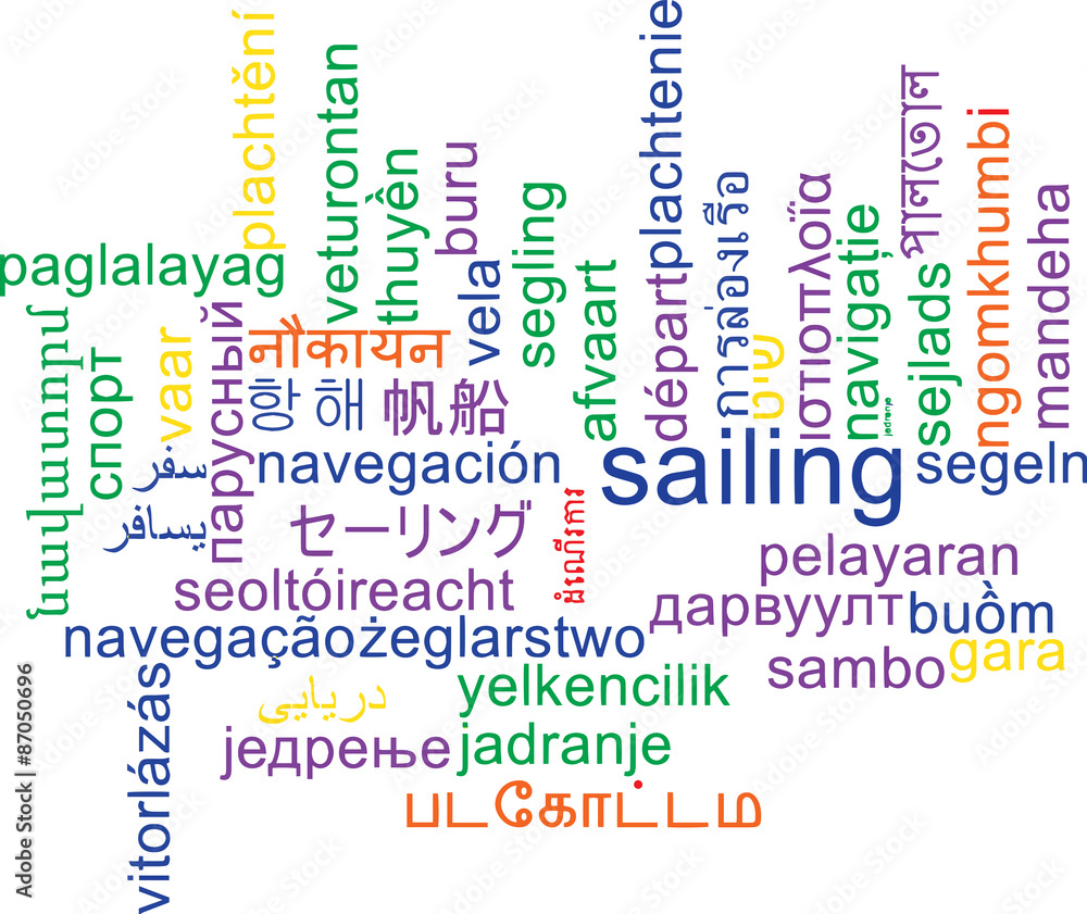 Sailing multilanguage wordcloud background concept