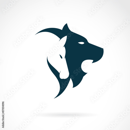 Vector of lion head and horse head on white background. Animal.