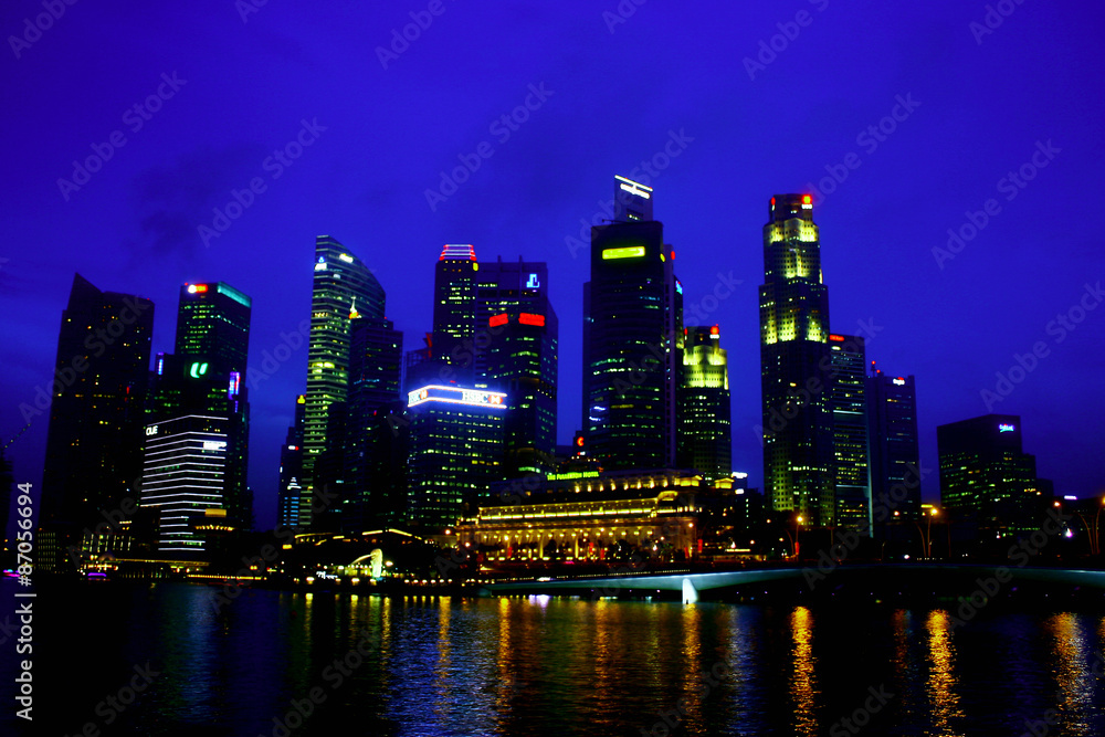  City by Night, Singapore Urban Landscape, Singapore City Cityscape and Skyline