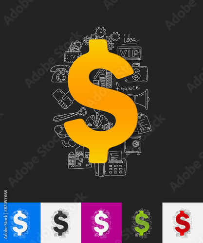 money paper sticker with hand drawn elements