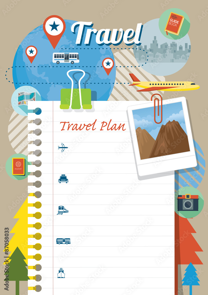 Naklejka premium Blank Paper Traveling Plan and Background