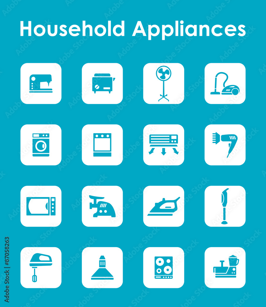 Set of household appliances simple icons Set of household appliances simple icons