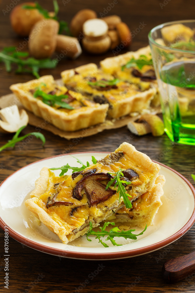 Tart (Cake) with wild mushrooms. Selective focus. Tart (Cake) with wild mushrooms. Selective focus.