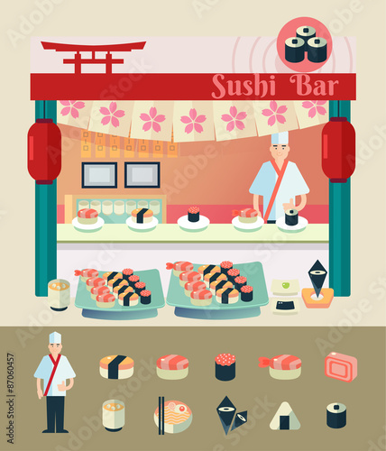 sushi bar cartoon vector illustration
