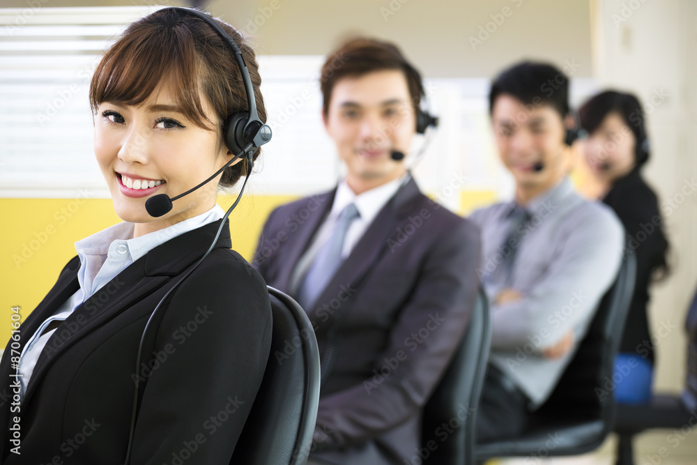 young business people working with headset in office