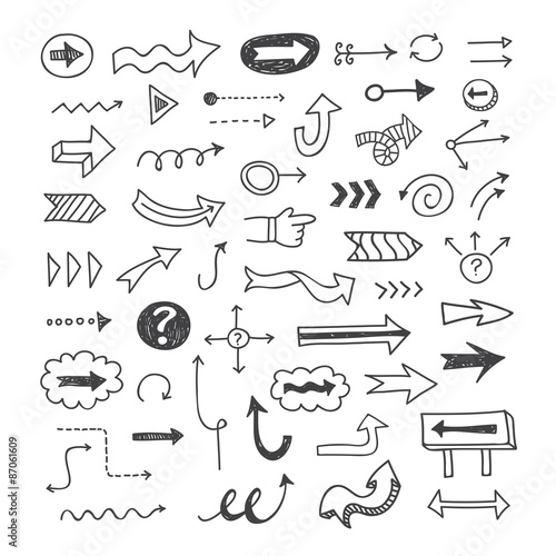 Vector set of hand drawn arrows dark outline on white background