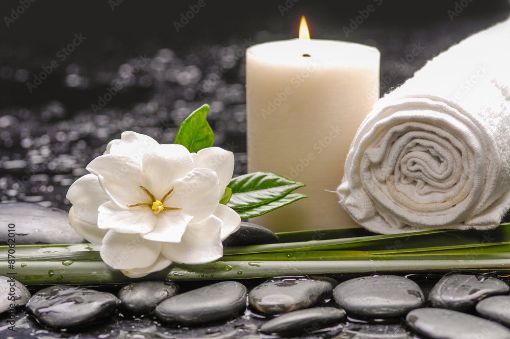 spa still life - stones and, gardenia ,candle, towel spa still life - stones and, gardenia ,candle, towel