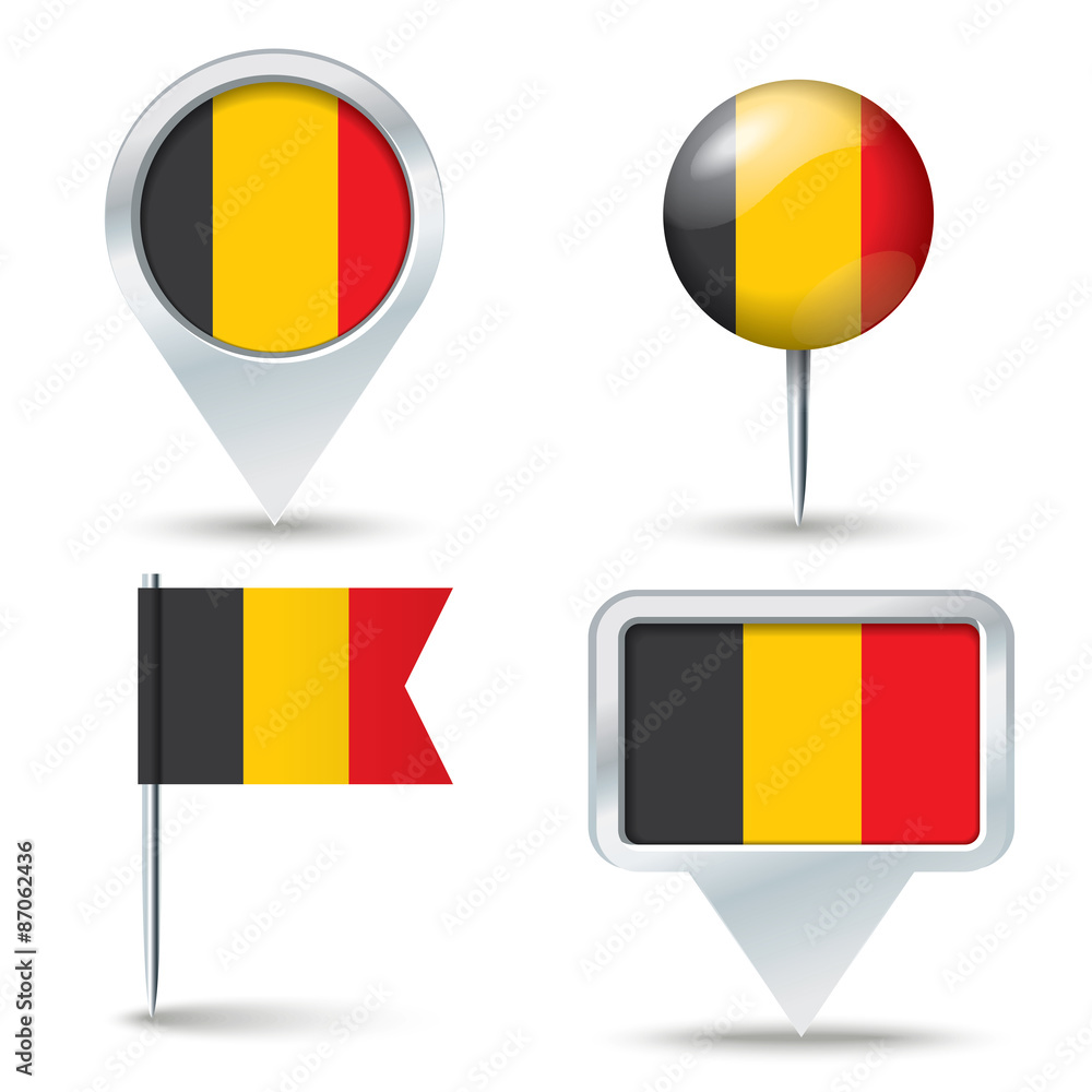 Fototapeta premium Map pins with flag of Belgium