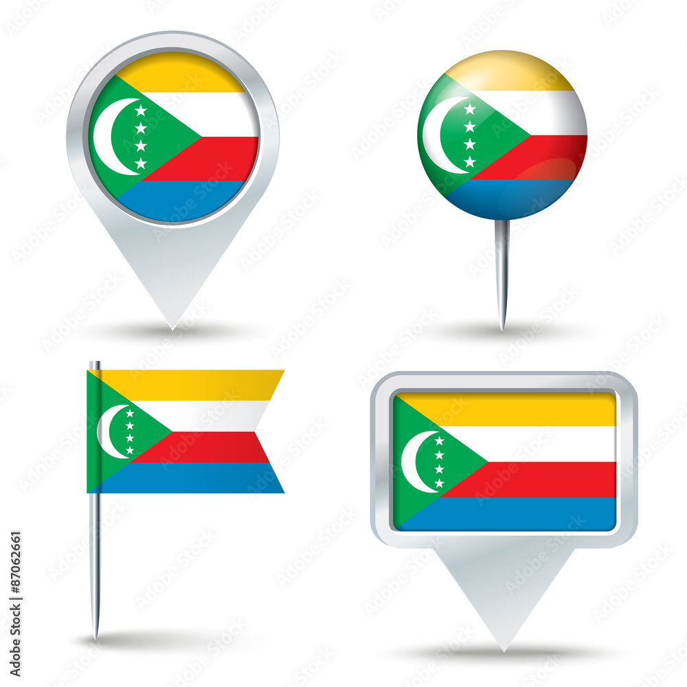 Map pins with flag of Comoros Map pins with flag of Comoros