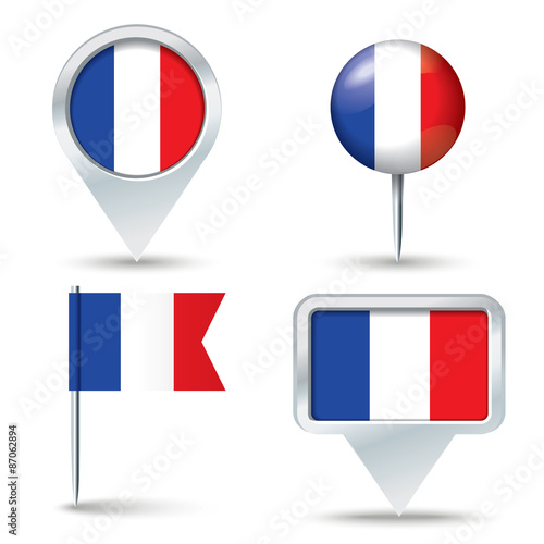 Map pins with flag of France