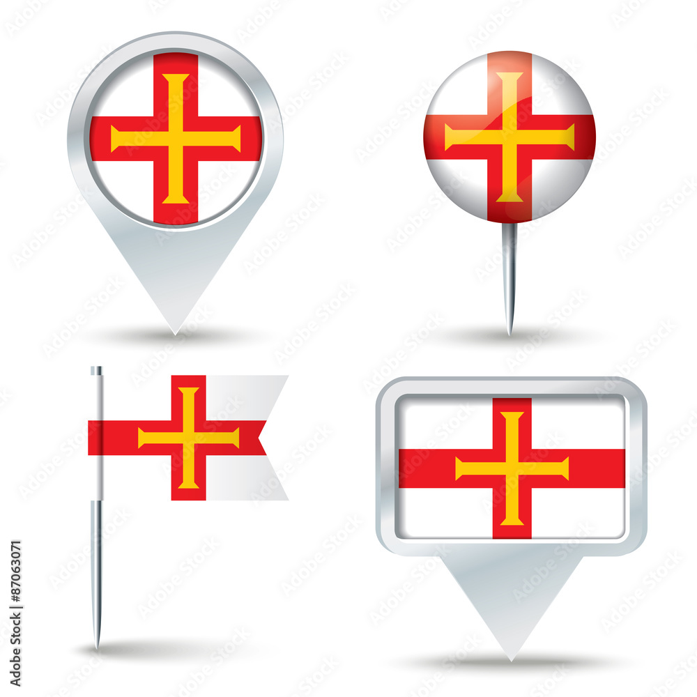 Map pins with flag of Guernsey