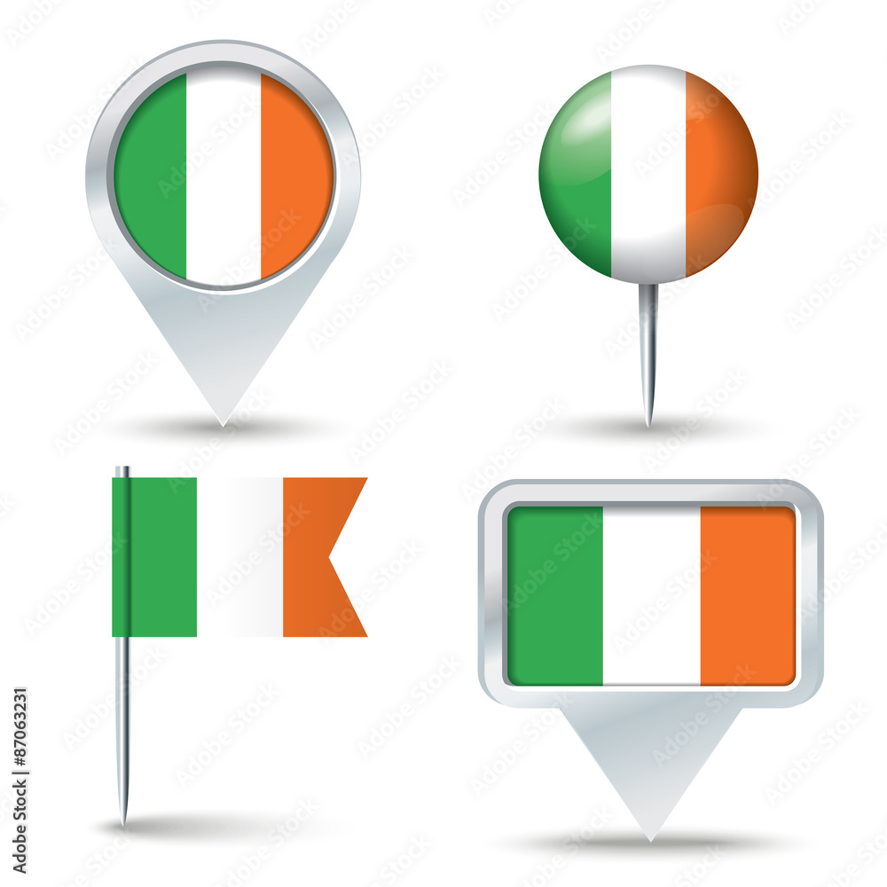 Map pins with flag of Ireland Map pins with flag of Ireland