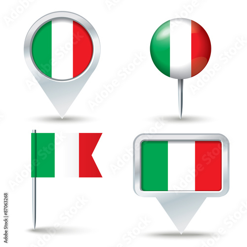 Map pins with flag of Italy