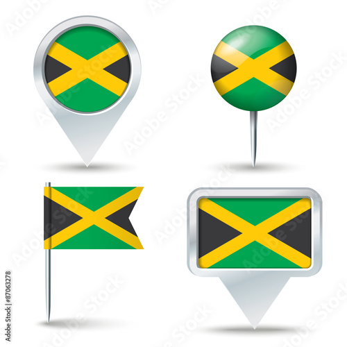 Map pins with flag of Jamaica