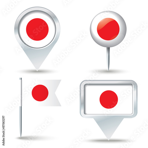 Map pins with flag of Japan