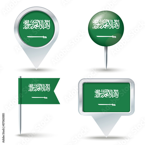 Map pins with flag of Saudi Arabia