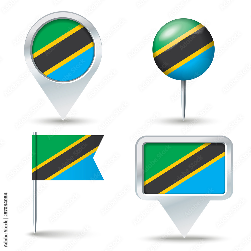 Map pins with flag of Tanzania Map pins with flag of Tanzania