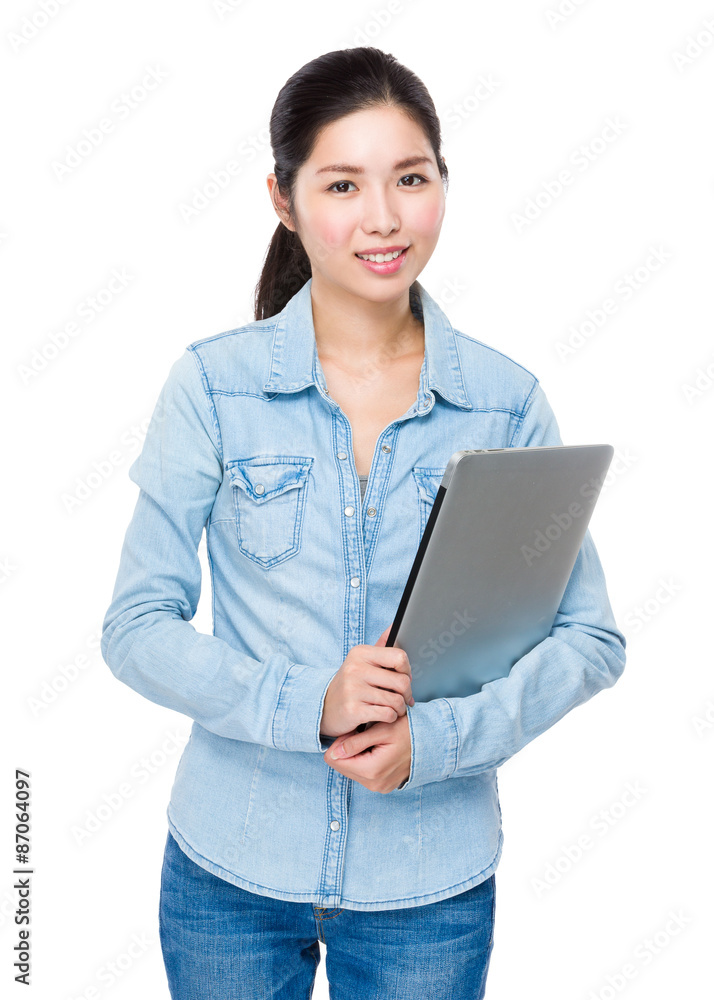 Woman hold with laptop computer Woman hold with laptop computer