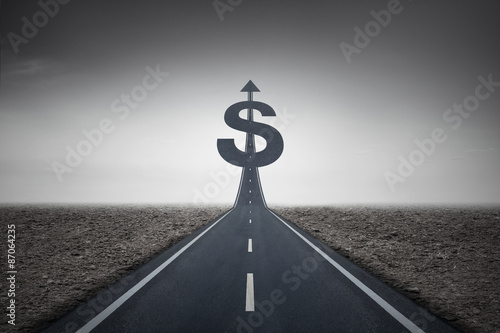 Road heading toward a dollar sign