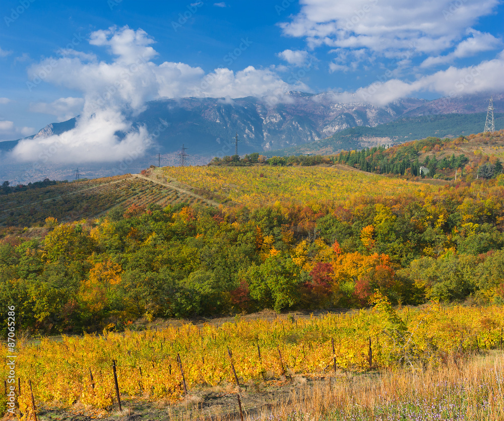 Autumnal mountain landscape near Gurzuf resort in Crimean peninsula