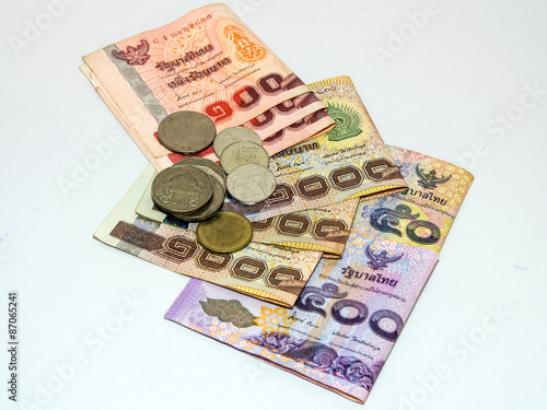 Thai banknotes and Coins (Thai Baht, THB)