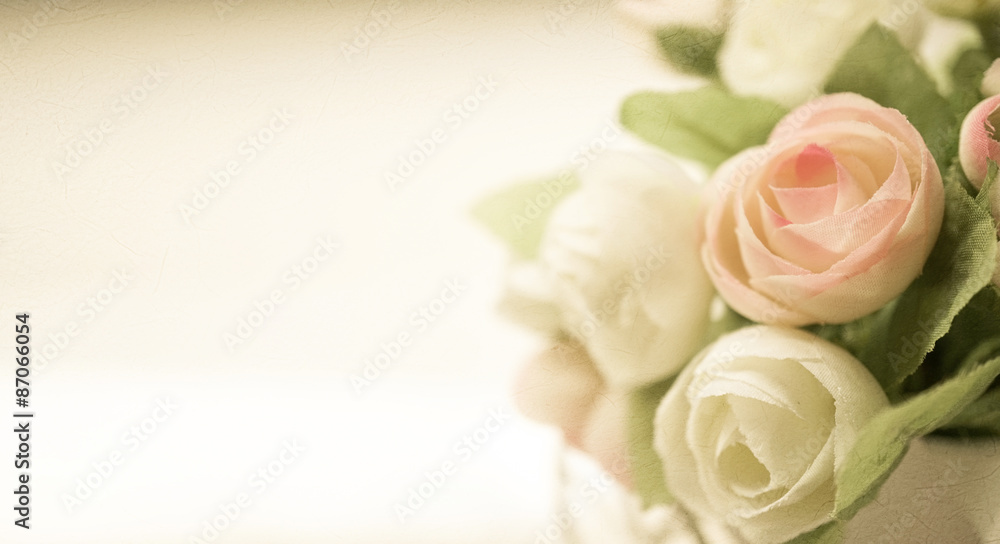 sweet color roses in soft and blur style on mulberry paper texture for background
