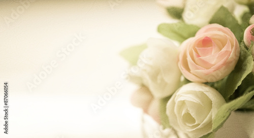 sweet color roses in soft and blur style on mulberry paper texture for background 