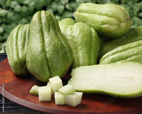 The chayote (Sechium edule) is a vegetable native to south ameri photo
