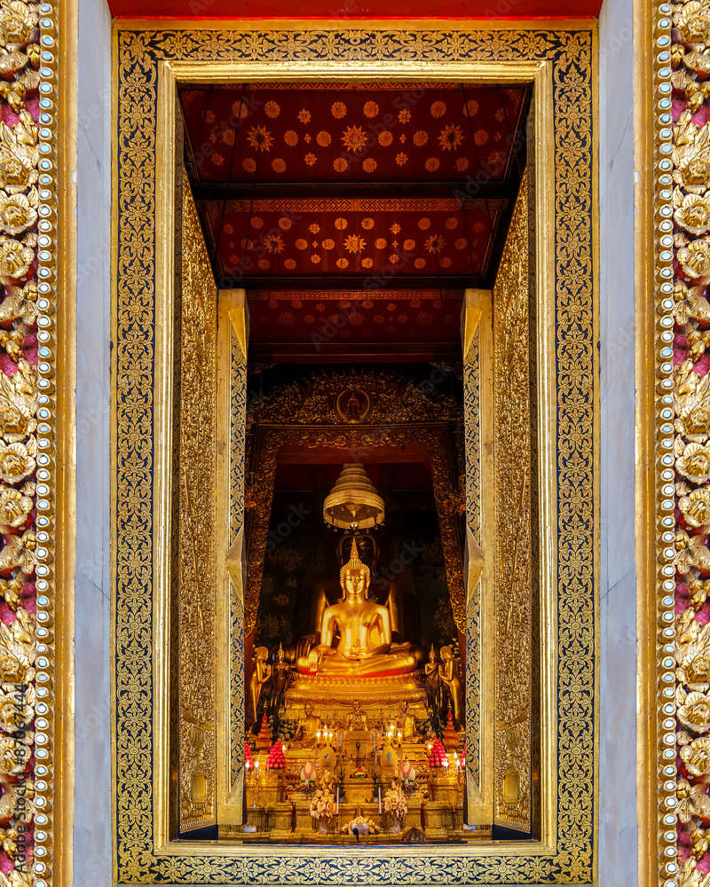 Buddha Statue in the Main Hall of Wat Bovorn (Bowon) in Bangkok, Thailand