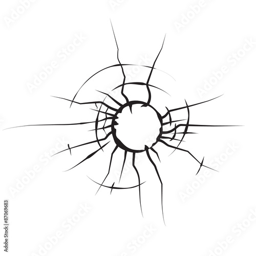 hole in glass cracked glass black and white vector