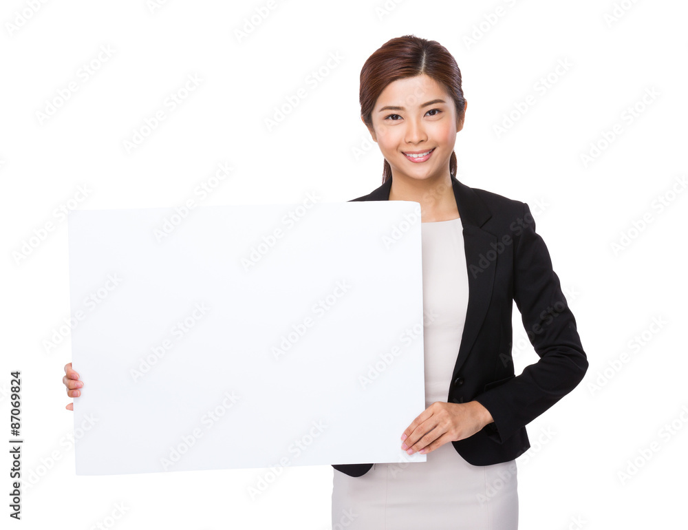 Young Businesswoman show with white board Young Businesswoman show with white board