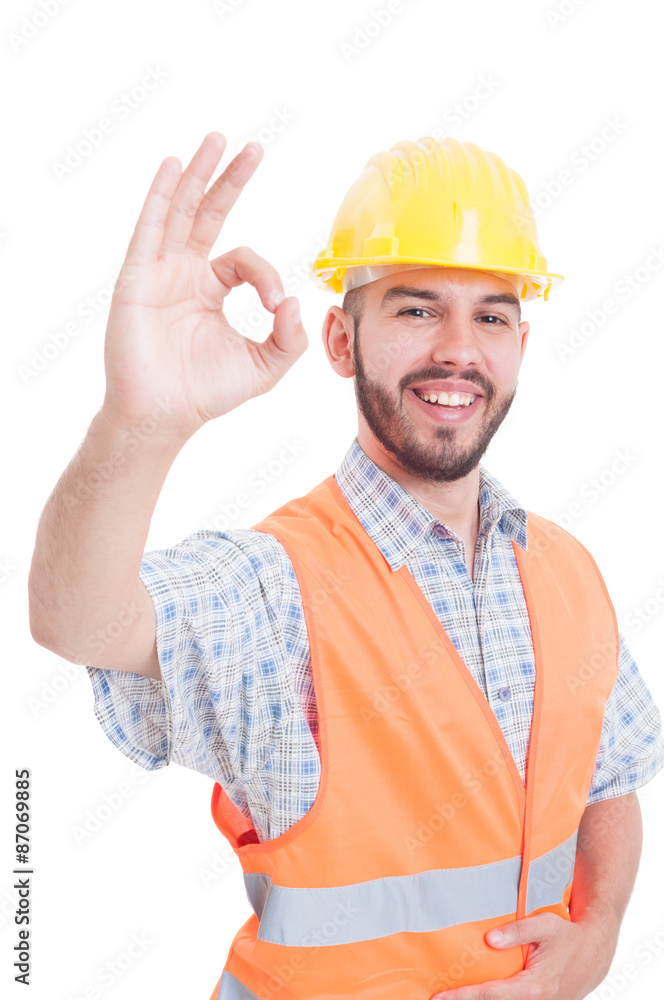 Constructor or engineer showing ok perfect gesture
