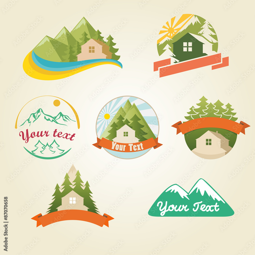 Mountain house logo collection, vector illustration