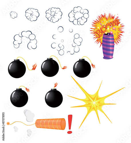 Set of explosive pyrotechnic cartoon