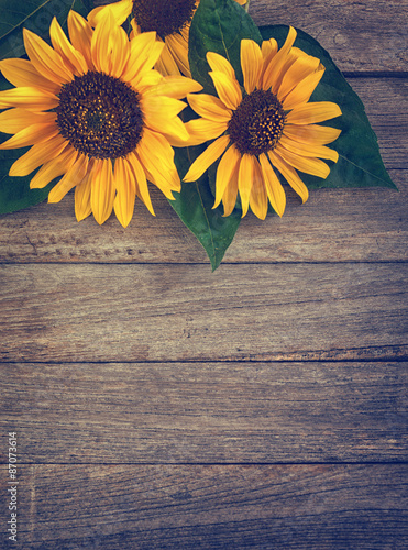 Fototapeta Naklejka Na Ścianę i Meble -  Sunflowers on an old wooden background